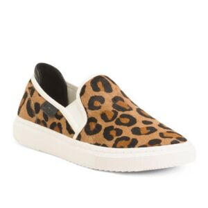 UGG Alameda Spotty Animial Print Leather And Haircalf Slip On Sneakers 7 NIB
